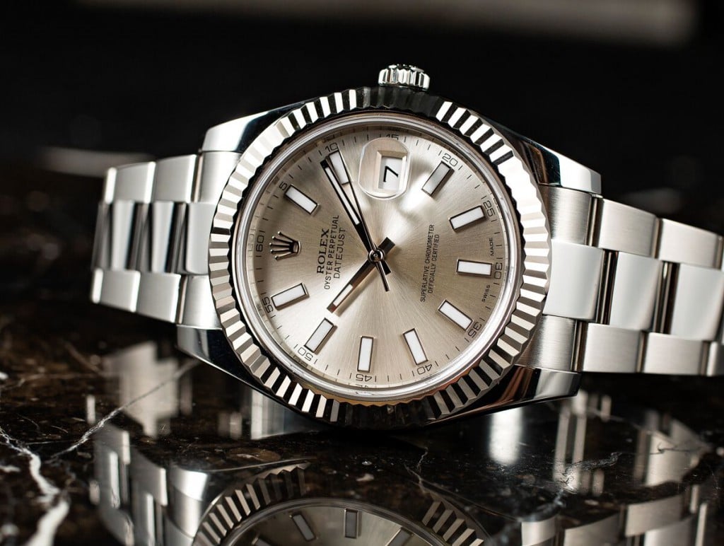 Rolex stainless steel Datejust II with white gold fluted bezel