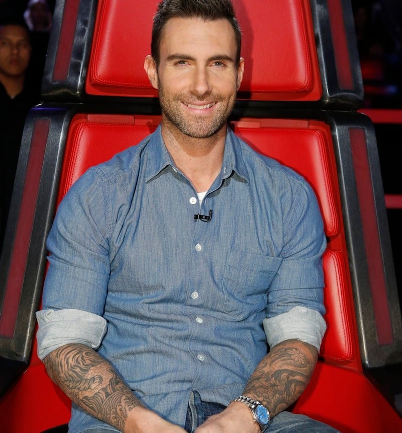 Adam Levine on the set of The Voice wearing a Rolex President Stella Adam Levine Rolex