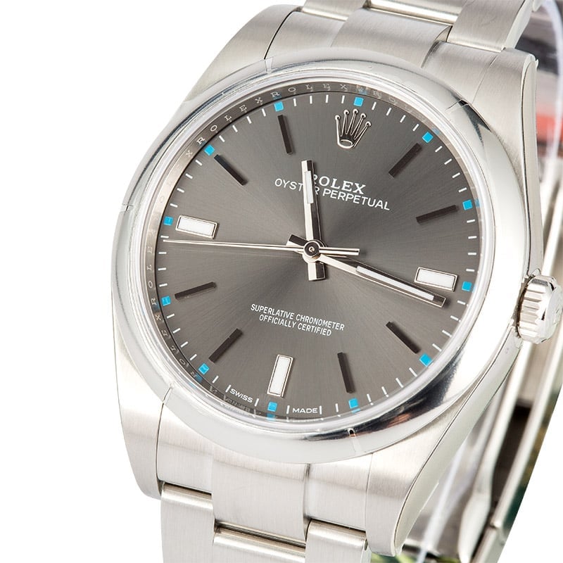 Rolex Oyster Perpetual ref. 114300 39mm with dark rhodium dial