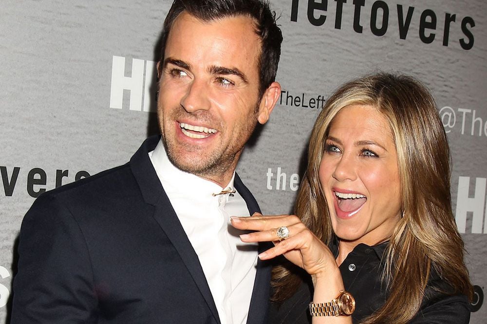Jennifer Aniston wearing a Rolex Day-Date President with husband Justin Theroux (Image: Mirror.co.uk/Getty)
