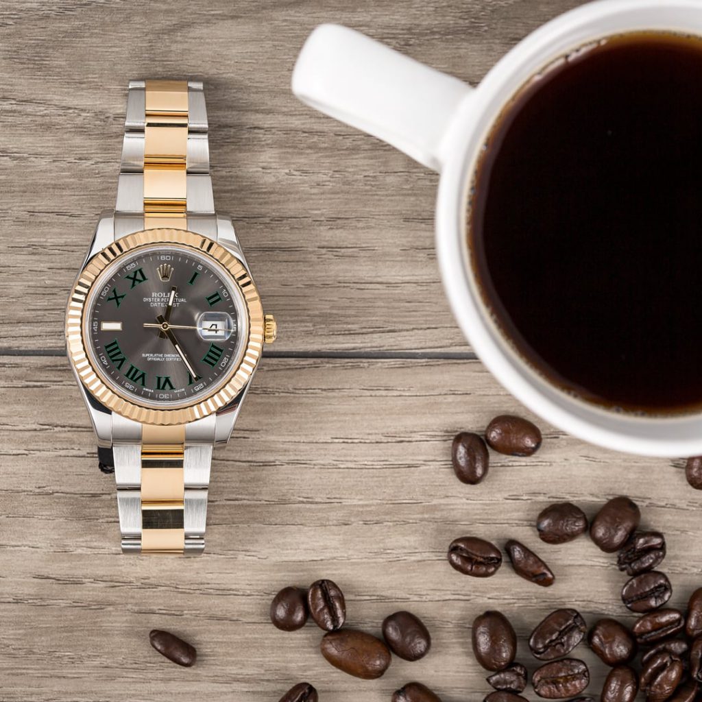 Rolex Datejust II ref. 116333 Wimbledon dial with a cup of coffee