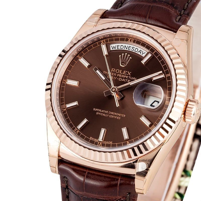 rolex day date rose gold leather strap