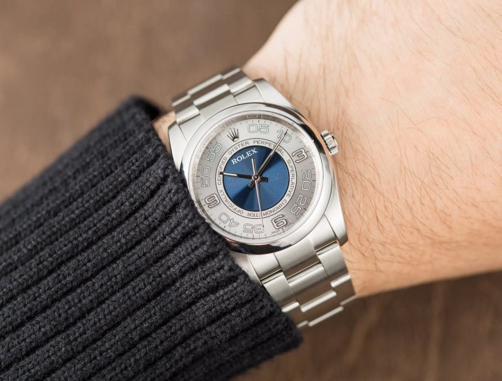 Rolex Oyster Perpetual ref. 116000 with blue concentric dial