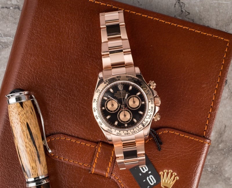 The Rolex Rose Gold Daytona is a nice addition to the Daytona family. The black dial is a nice contrast to the rose gold.