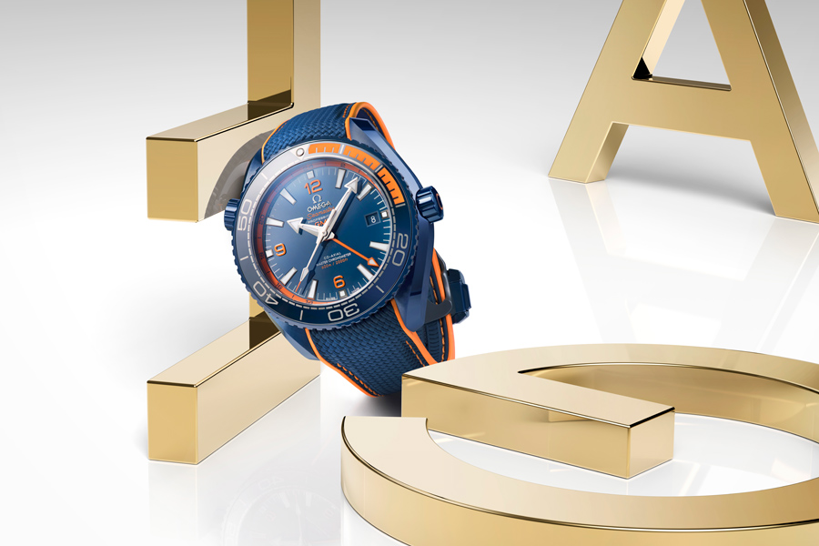 The Big Blue has a running theme of a blue and orange look on the bezel, face, and on the bracelet. Omega At Baselworld 2017