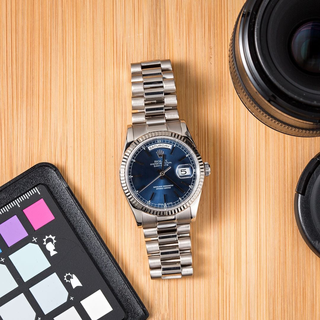 rolex day date 40 white gold blue dial