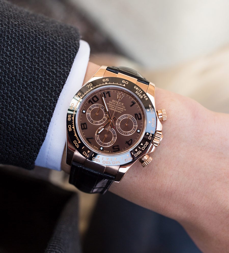 rolex daytona chocolate dial leather strap