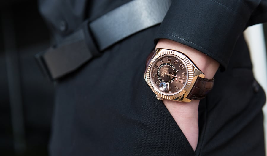 sky dweller rose gold leather strap