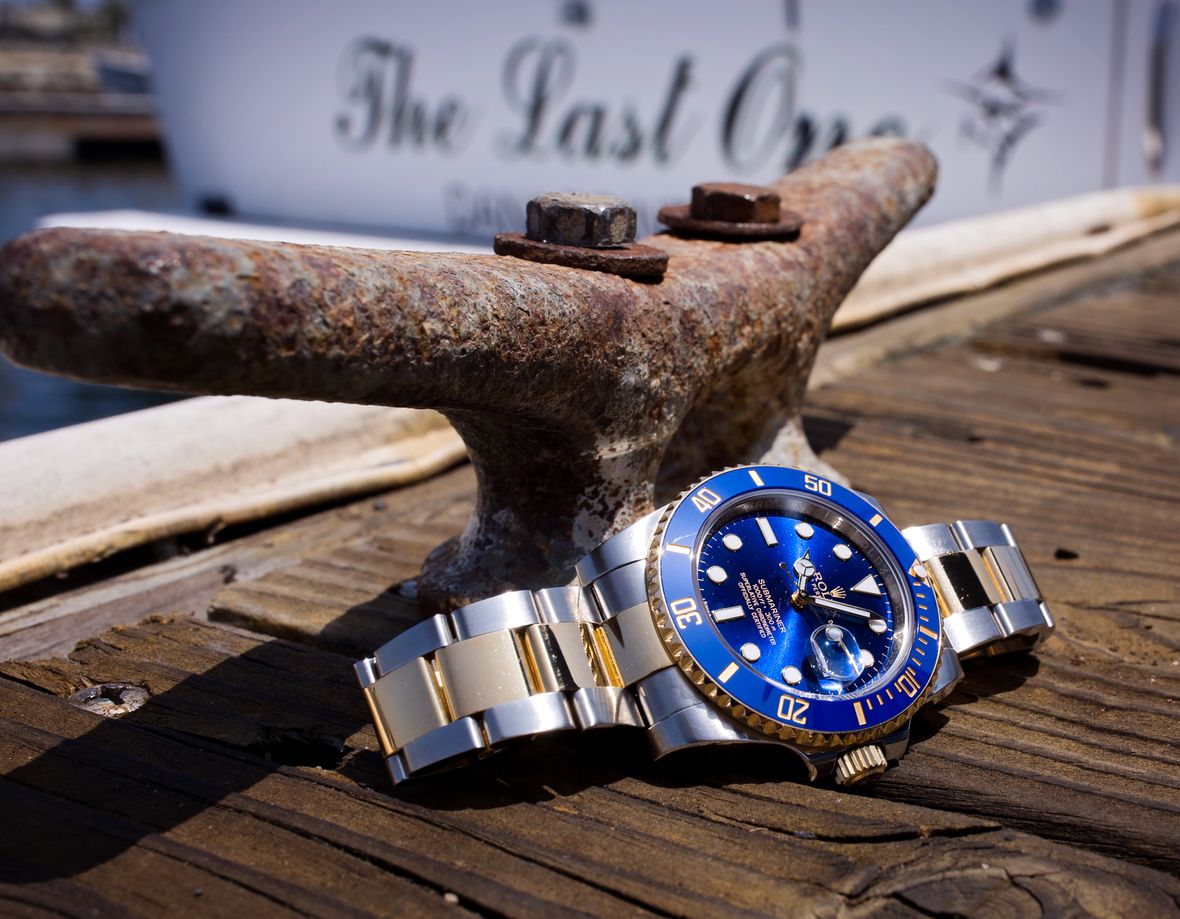 Rolex Submariner 18K YG/SS 116613 LB SunBurst Blue Dial 40MM Box & Papers