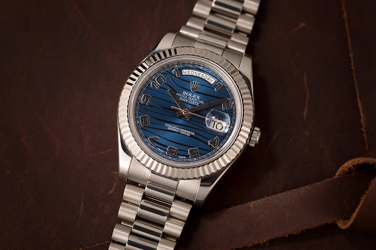 This white gold Day-Date is a watch that really stands out in the crowd. Watch Pairings