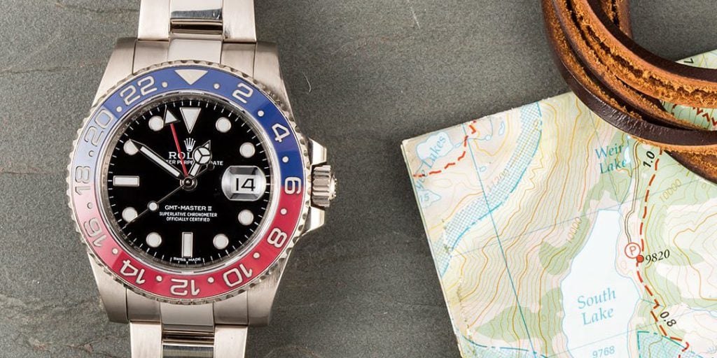 The GMT Master II features one of a variety of unique bezels from Rolex