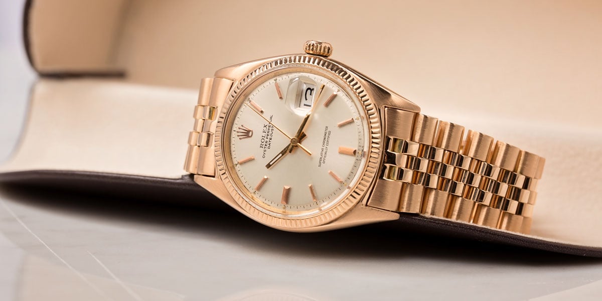 Vintage Rolex Oyster Perpetual Datejust Rose Gold Pie Pan Dial