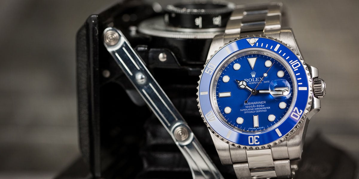 blue Rolex Smurf Submariner 116619 white gold