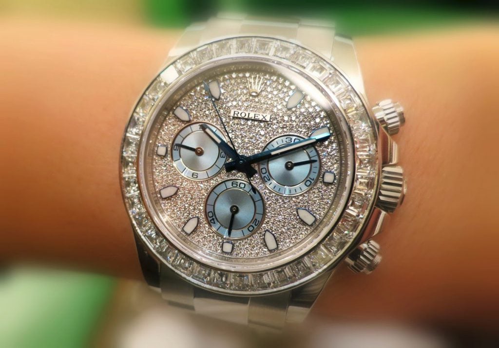 A custom Rolex Daytona encrusted with diamonds