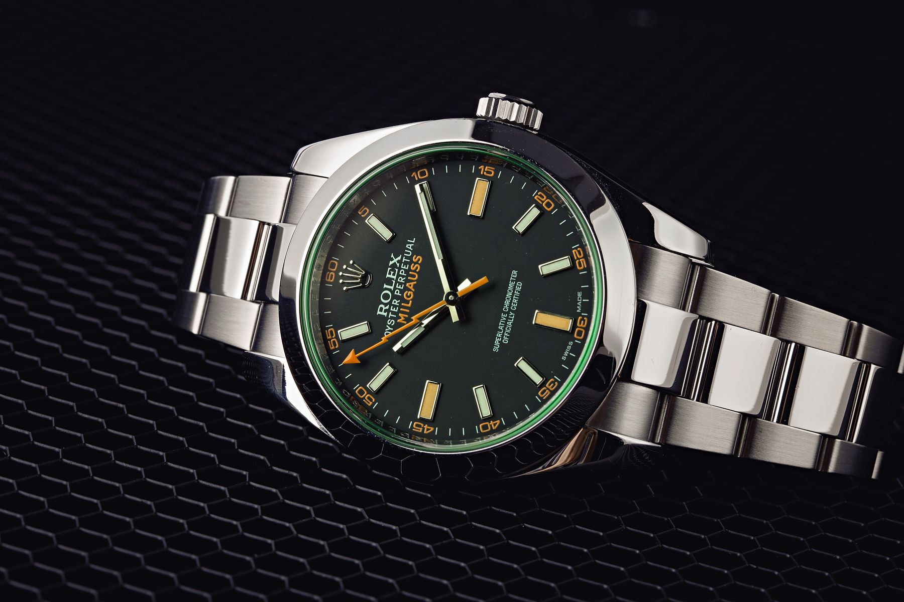 Rolex Milgauss Black Dial Green Sapphire Crystal 