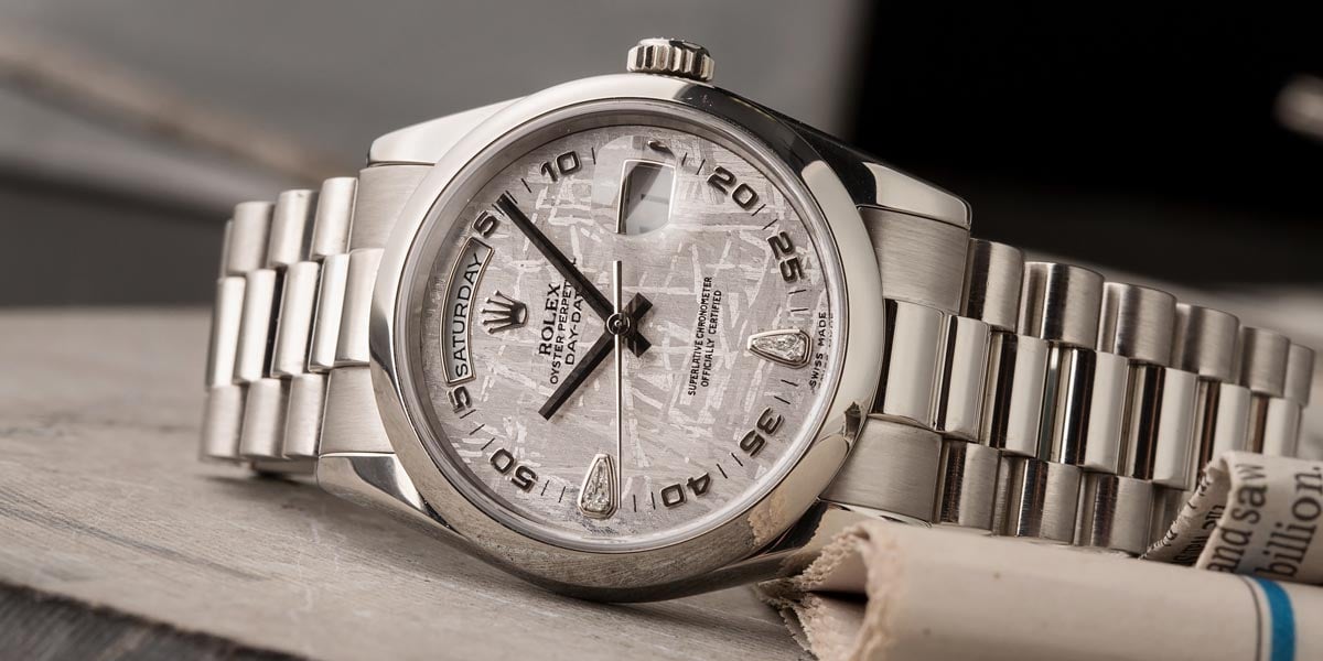 Diamond Rolex Watches Platinum President Day-Date Meteorite 