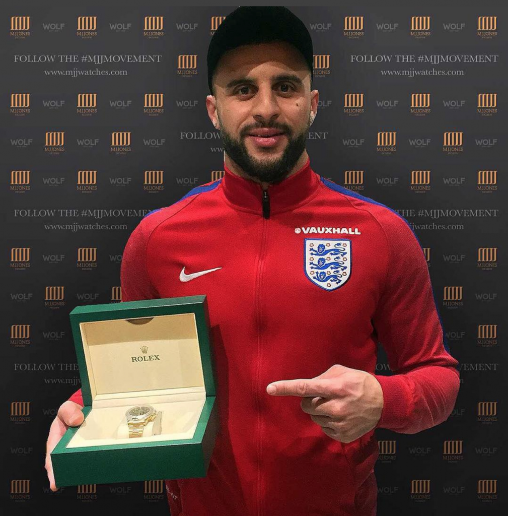 Kyle Walker posing with his 50th Anniversary Rolex Daytona