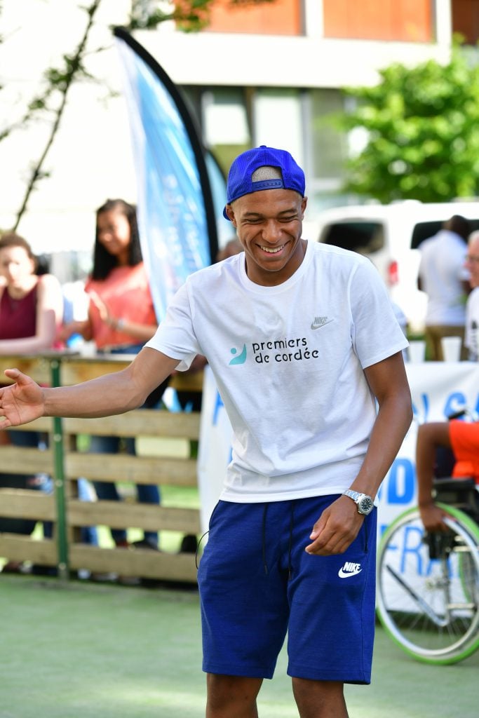 Kylian Mbappe playing street football with a Rolex Yacht-Master 116622