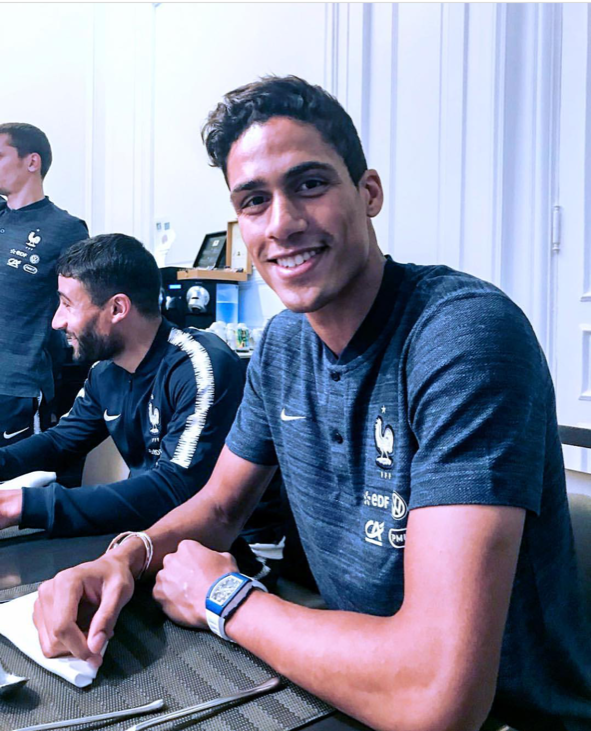 Real Madrid center back Raphael Varane sporting a Blue Ceramic Richard Mille RM030 with White Strap