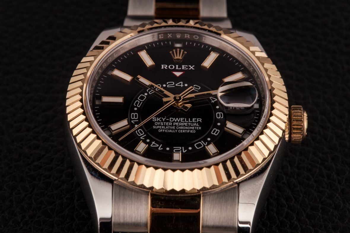 Two-Tone Steel and Gold Rolex Sky-Dweller 326933 Black Dial