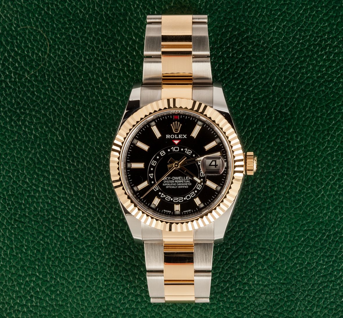 Two-Tone Rolex Sky-Dweller 326933 Steel and Gold Black Dial