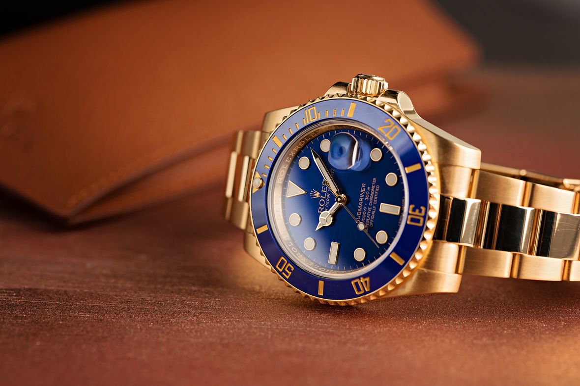 Yellow Gold Rolex Submariner 116618 Blue Dial Ceramic Bezel