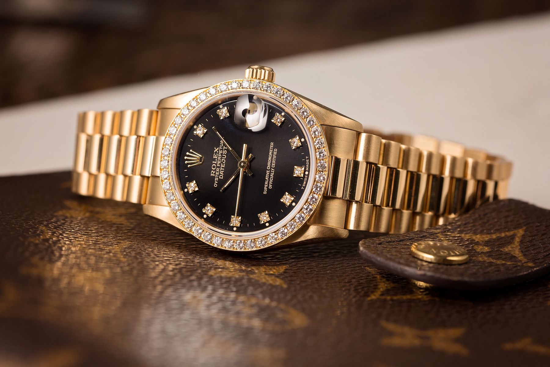 Gold Rolex Ladies President Watches Diamond Bezel