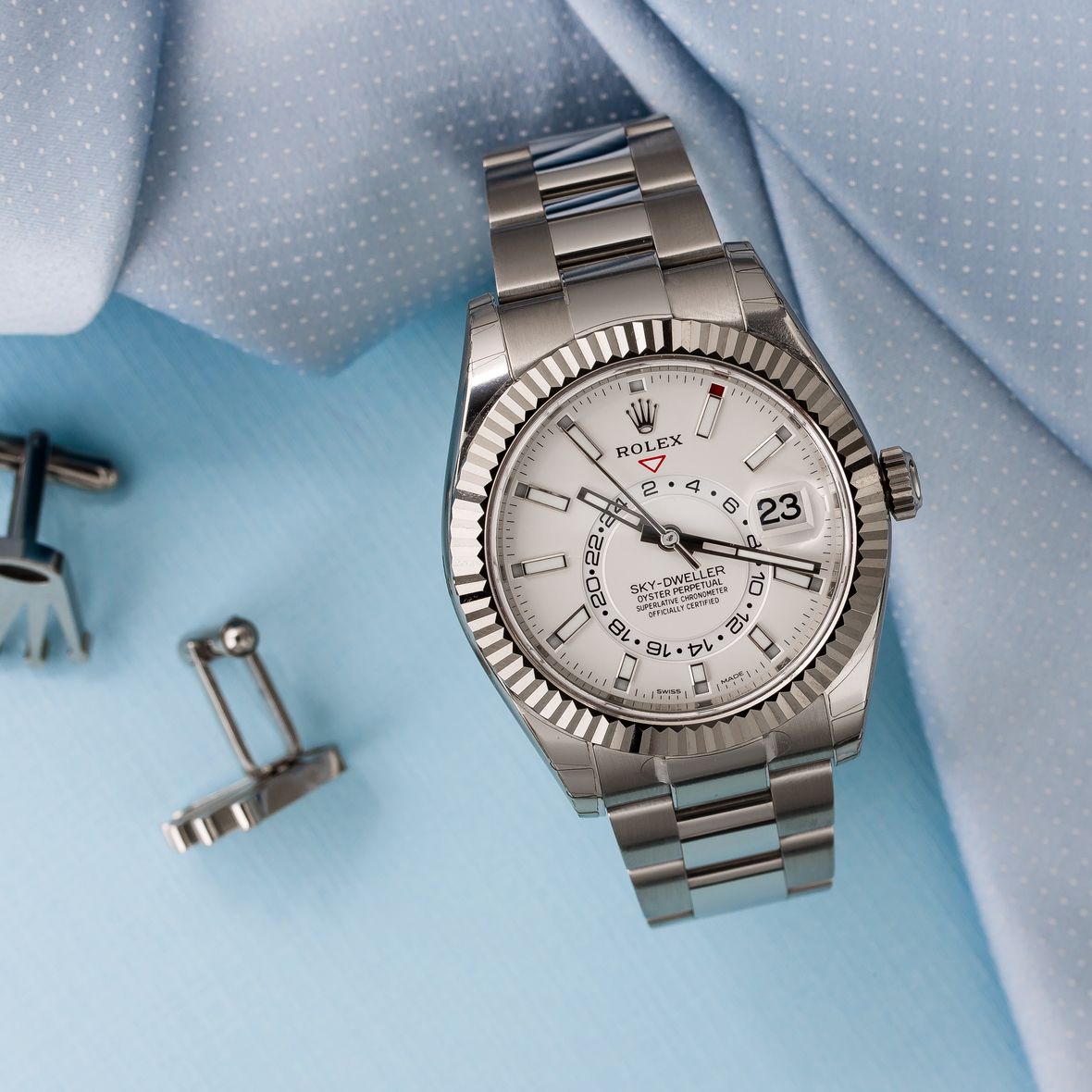 Stainless Steel Rolex Sky-Dweller How to Set 326934 White Rolesor