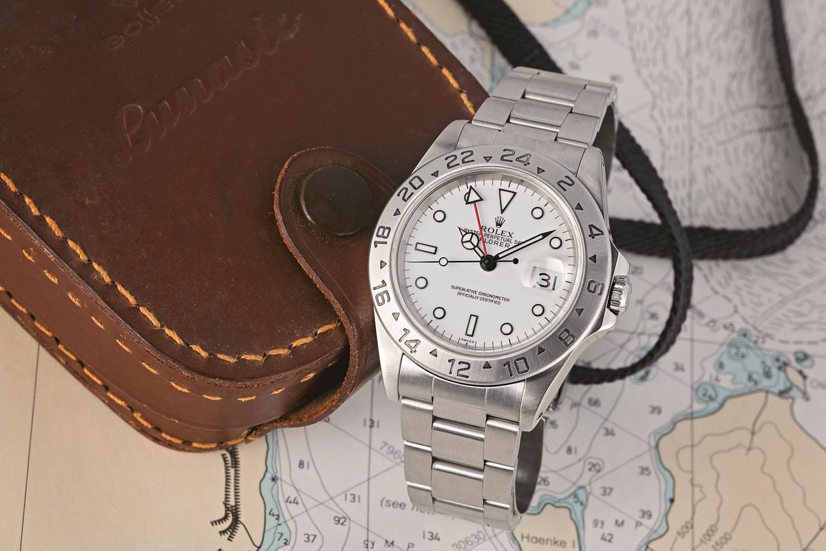 White Rolex Explorer II ref 16570 Polar Dial travel watch