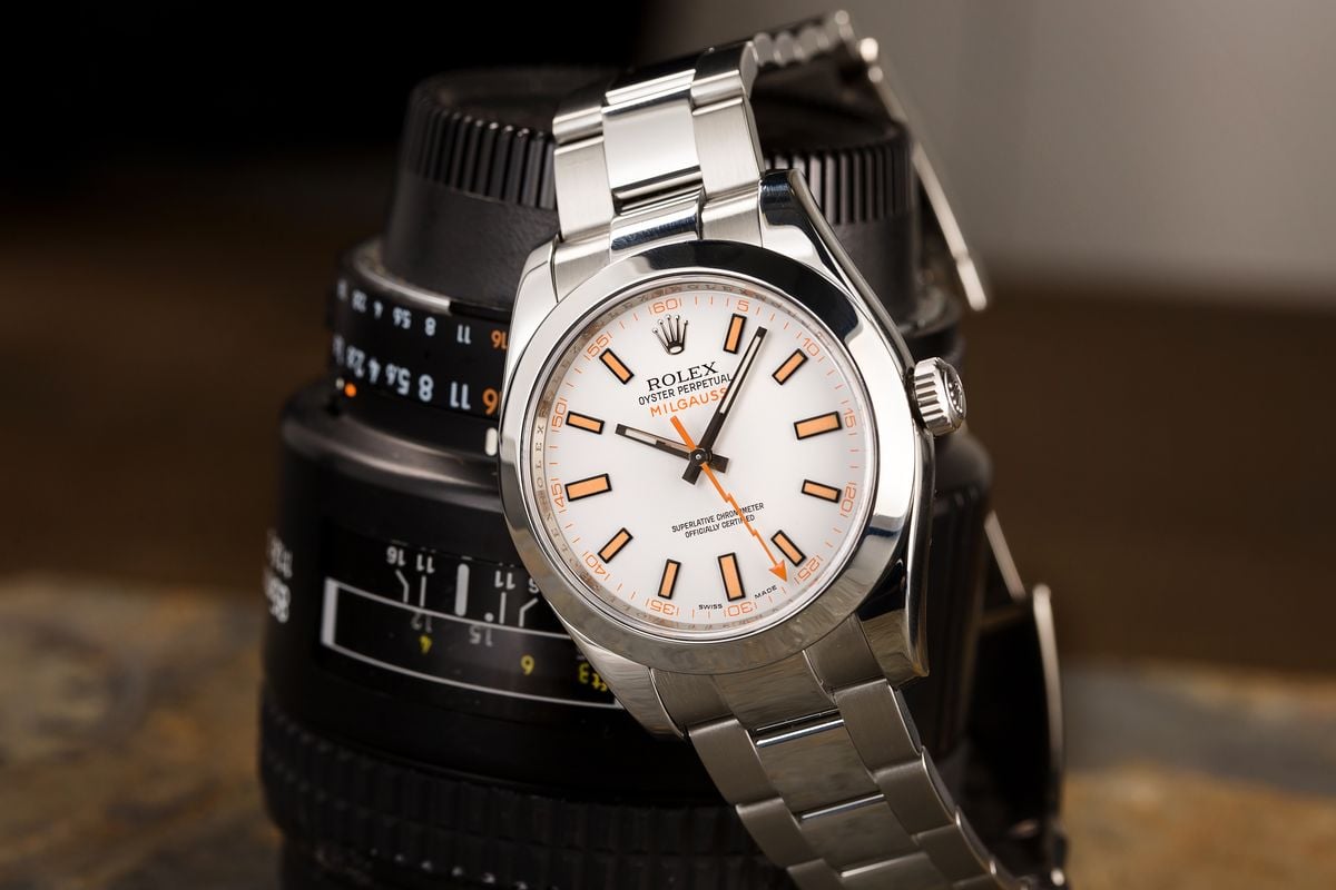 Rolex Milgauss sports watch 116400 White Dial Orange