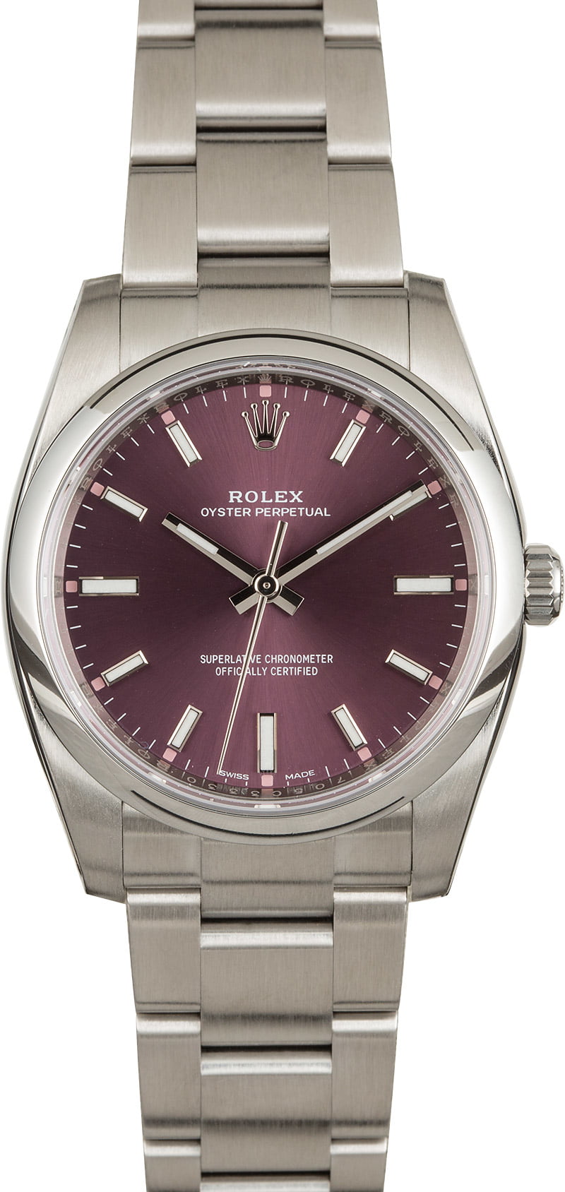 Rolex Oyster Perpetual 34 ref. 114200 - Red Grape Dial Our Favorite Rare Colorful Rolex Watch Dials Oyster Perpetual 114200 Red Grape Dial