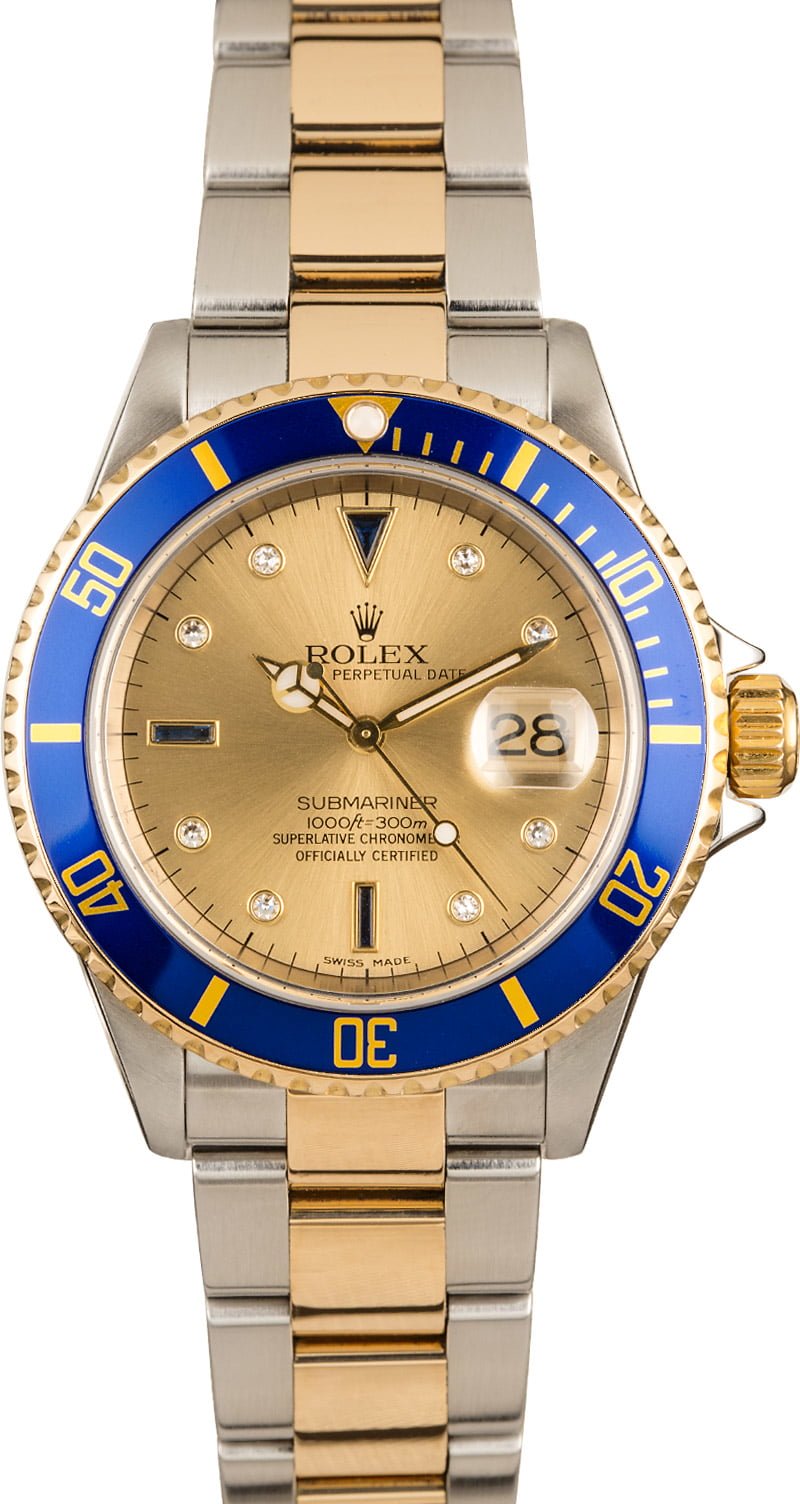 Most Luxurious Rolex Submariner Watches two-tone 16613 Champagne Serti Dial