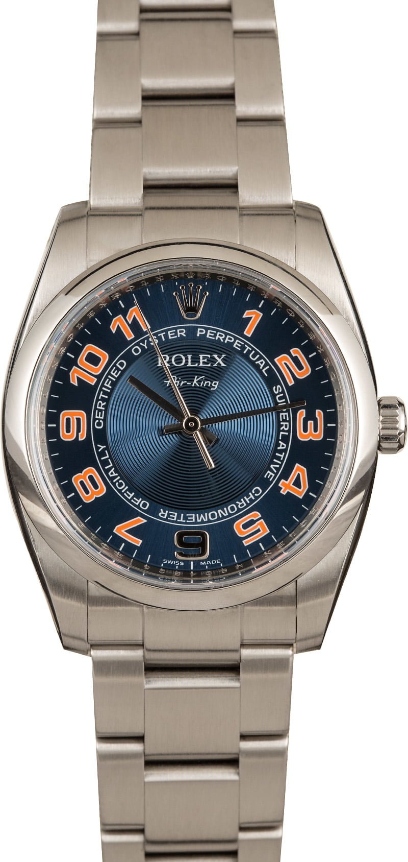 Rolex Air-King ref. 114200 - Blue and Orange Arabic Dial Our Favorite Bright Colorful Rolex Watch Dials Air-King 114200 Blue Orange Arabic Dial