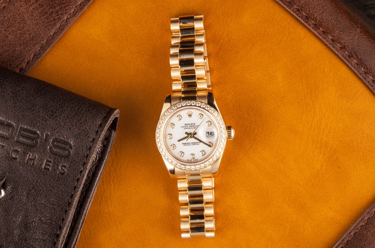 Hailey Bieber Favorite Gold Rolex Watch 179138 Diamond Bezel