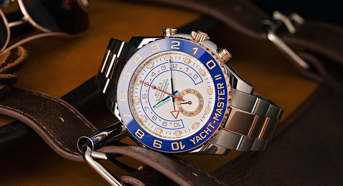 white and blue Strap for Rolex Yachtmaster II 44m