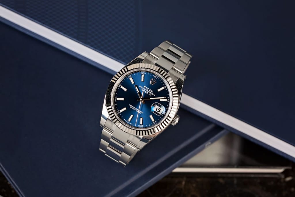 Rolex Datejust Watch with Blue Dial and Fluted Bezel