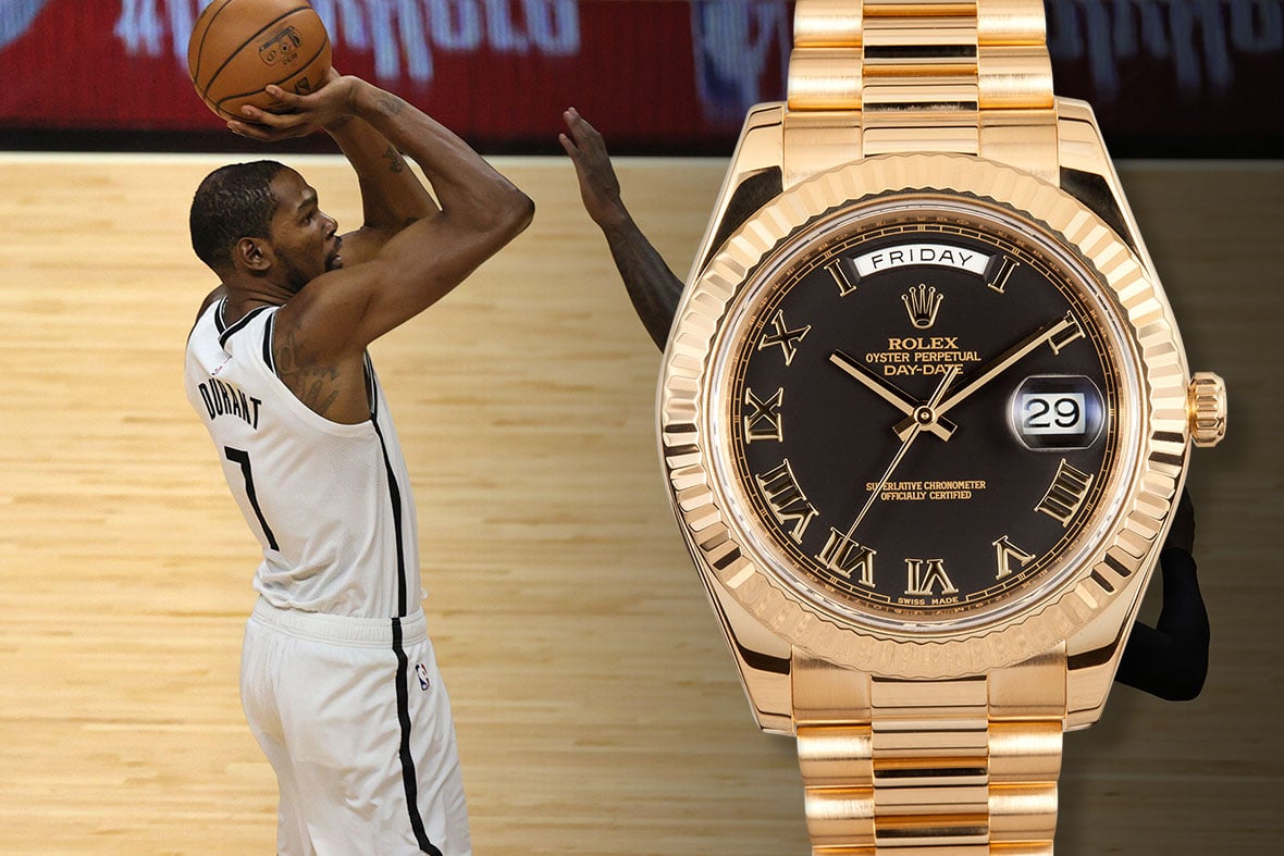 Kevin Durant Rolex Day-Date II Black Roman Dial Yellow Gold