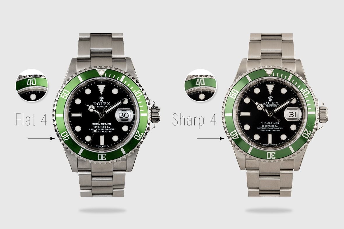 Rolex Submariner Kermit - Flat 4 vs. Sharp 4 Bezel Rolex Submariner Kermit Flat 4 vs Sharp 4 Bezel Comparison