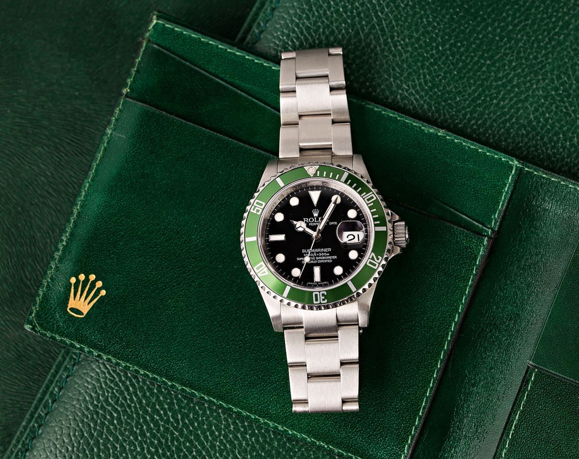 Rolex Submariner Kermit Green Bezel Flat 4 Steel Mens Watch