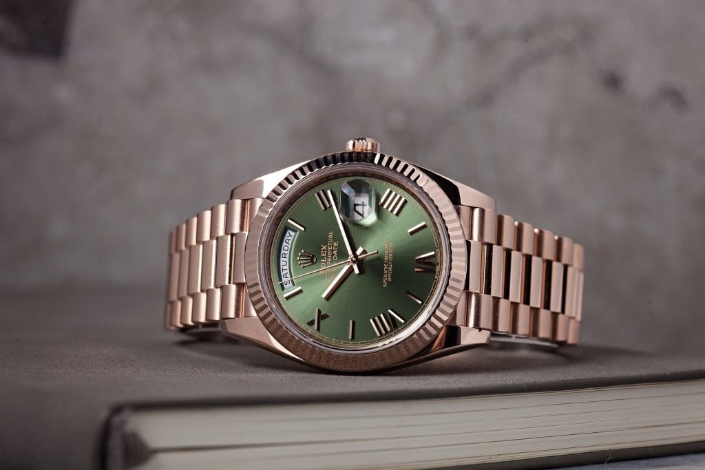 Roger Federer's Rolex Collection DAY-DATE EVEROSE WITH GREEN DIAL REF. 228235