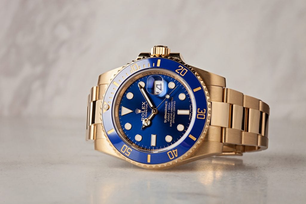 Gold Rolex Submariner Blue Dial