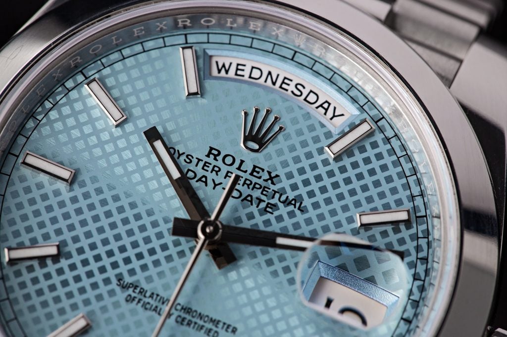 Rolex Platinum Day-Date Watch Ice Blue Dial