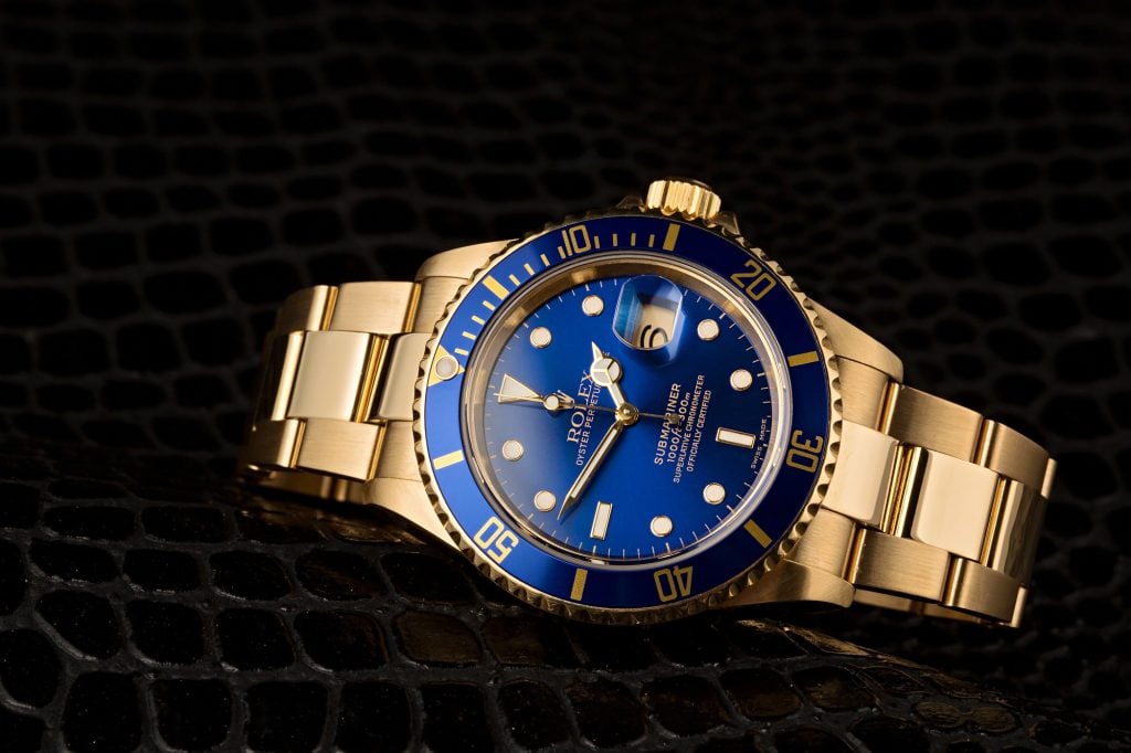 Blue Rolex Submariner 16618 Yellow Gold
