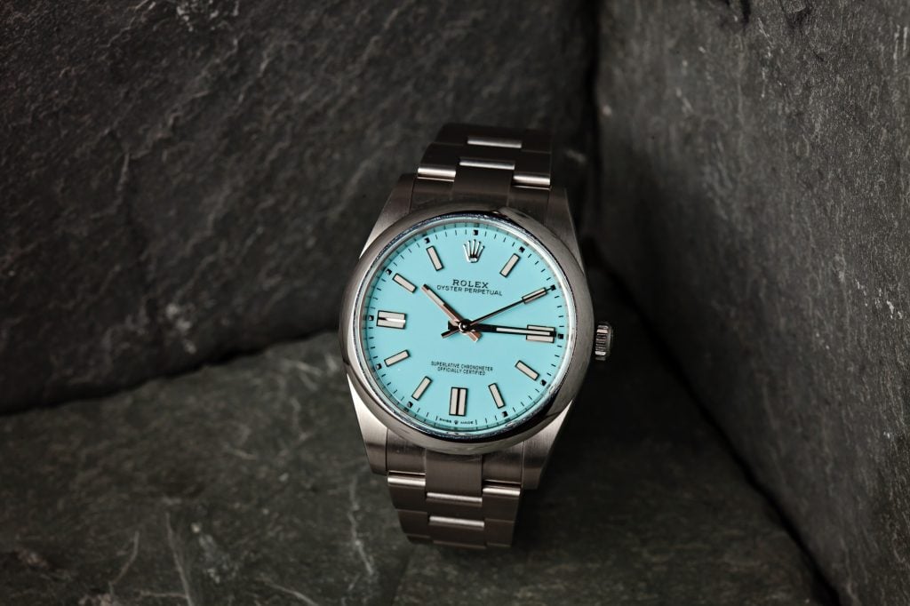 Pre - Owned ROLEX Oyster Perpetual 41 with a bright blue dial and