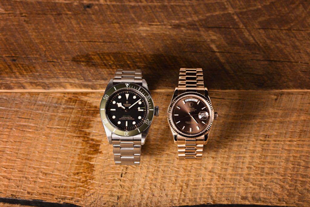 Tudor vs Rolex - Tudor Black Bay 79230 "Harrods" watch and Rolex President 118235 watch 