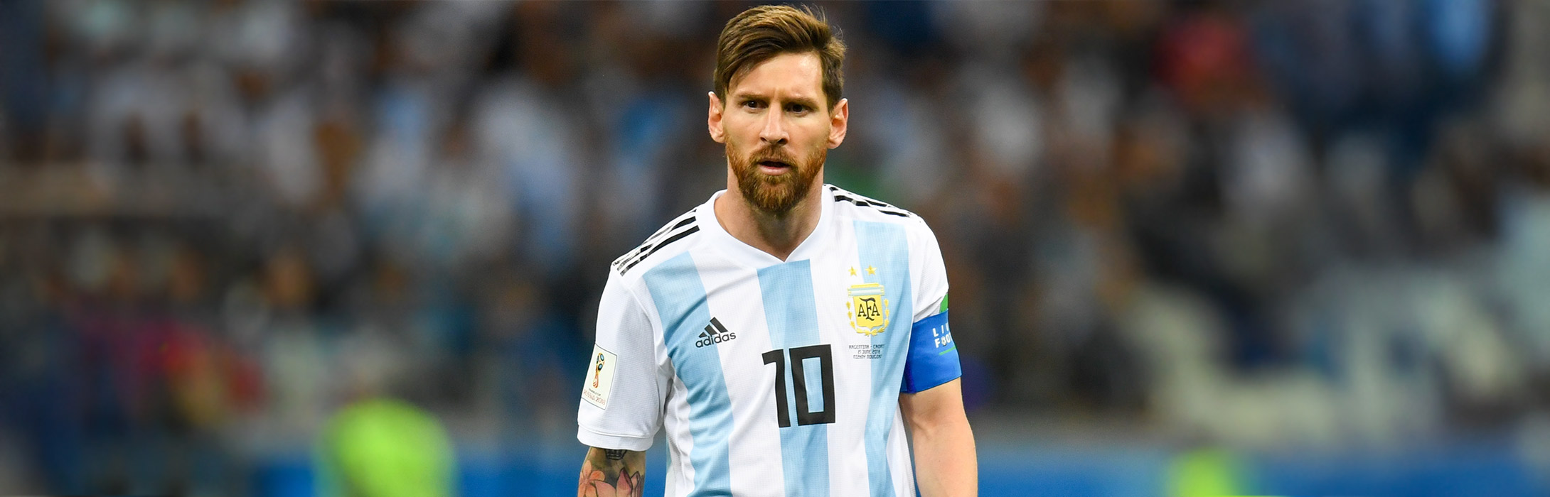 Lionel Messi wearing the Argentinian soccer jersey