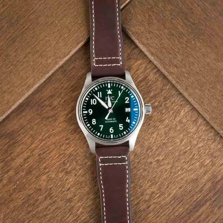 IWC Mark XX Watch with Green Dial and Brown Leather Strap IWC Mark XX Watch with Green Dial and Brown Leather Strap